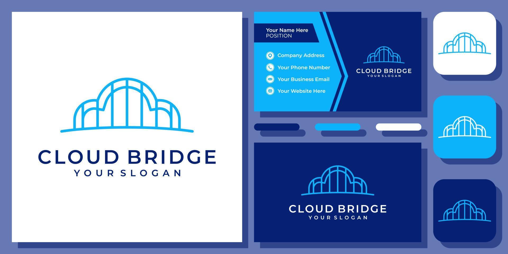 wolk brug skyline hemel toerisme reizen rivier zee poort stadsgezicht vector logo ontwerp met visitekaartje