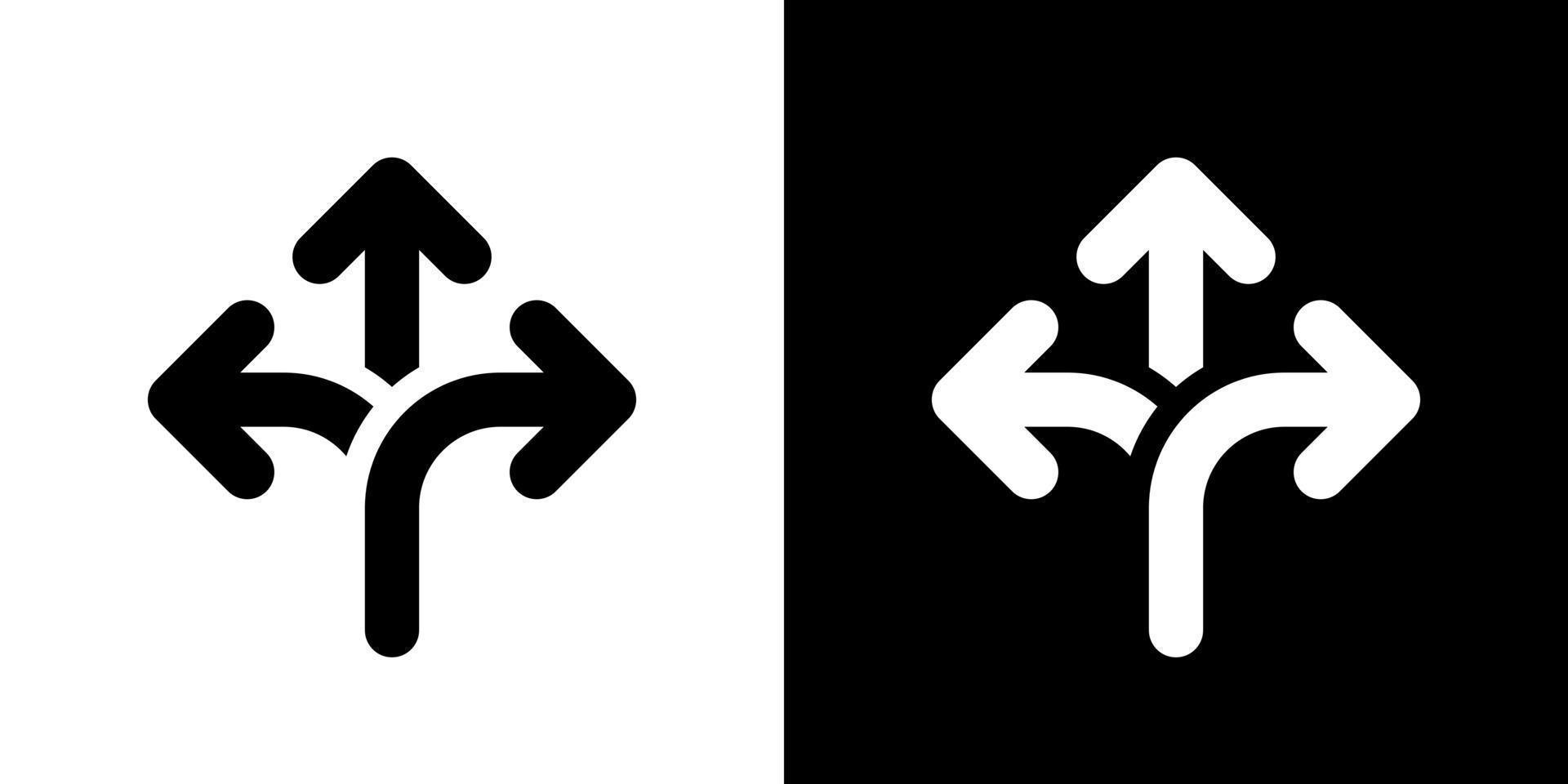 drie richtingen richting pijl pictogram vector in ronde vorm stijl