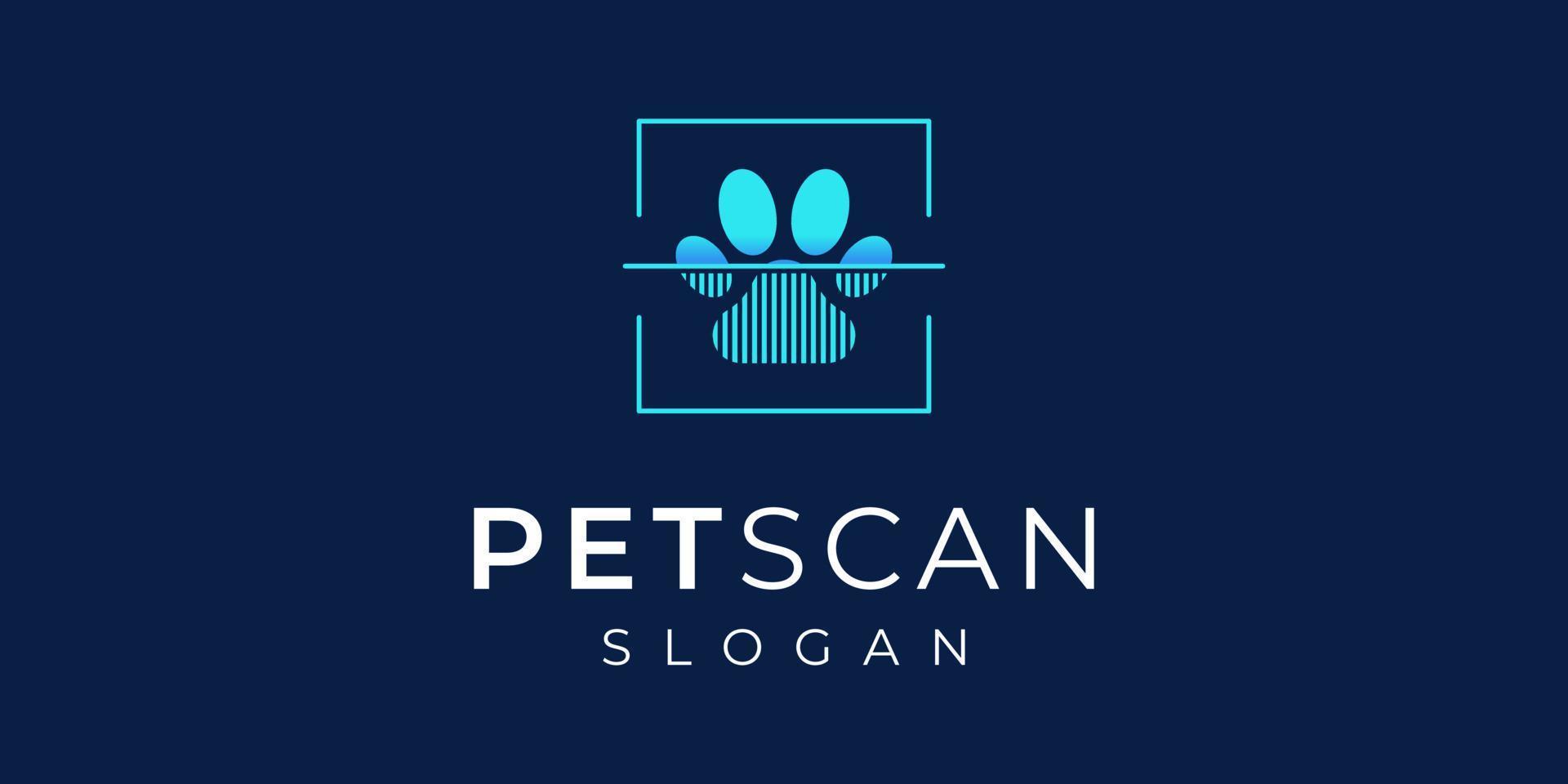 illustratie poot scan huisdier dier scannen voetafdruk hond kat technologie vector logo ontwerp