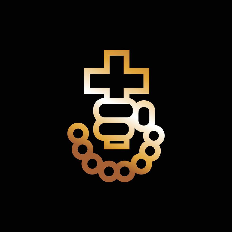 hand met een kruis in gouden kleurenlogo. christelijk logo ontwerp vector