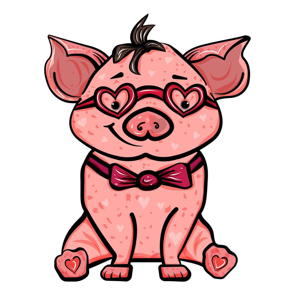 roze varken in hartenbril vector