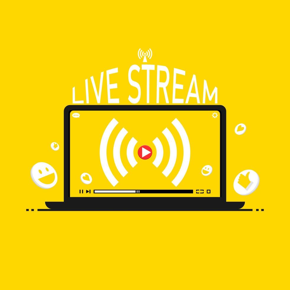 laptop die video online afspeelt, vectorontwerp livestream op laptop, marketingillustratie online. vector