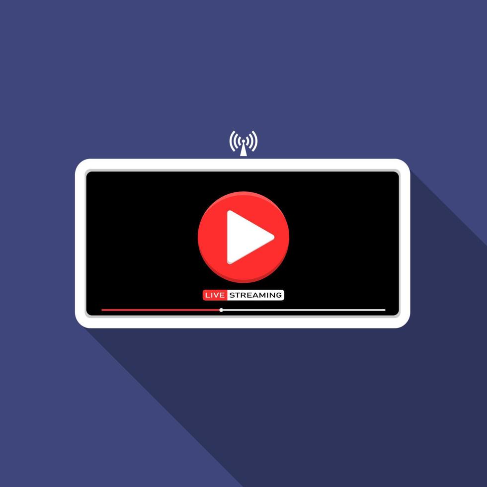 plat lang schaduwontwerp, live video op smartphone, marketingillustratie online. vector