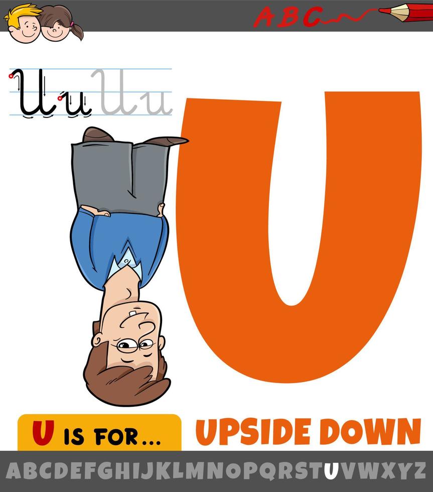 letter u uit alfabet met cartoon ondersteboven woord vector