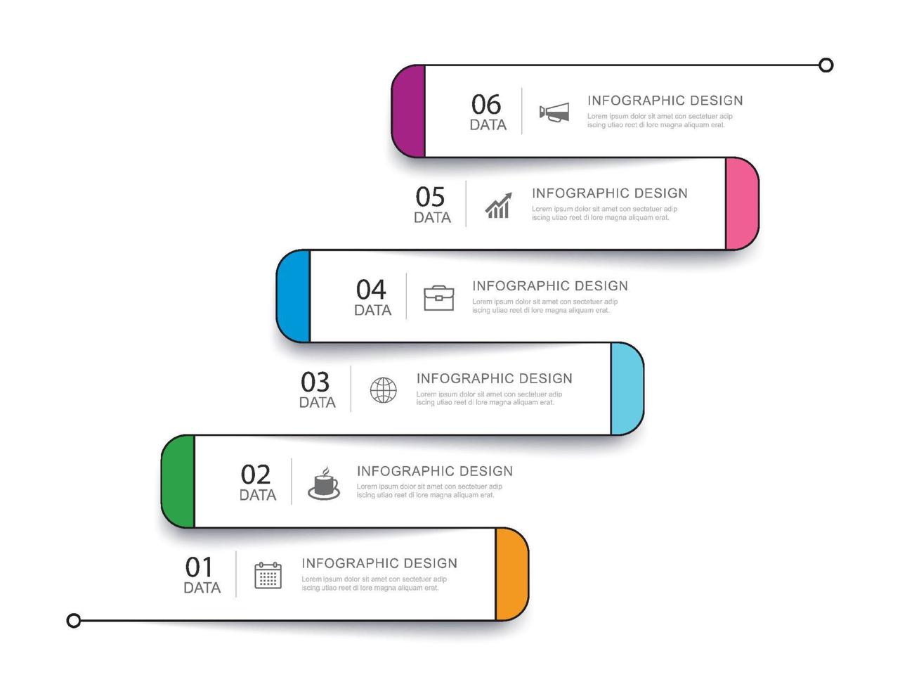 6 gegevensinfographics-tabblad dunne lijn indexsjabloon. vectorillustratie abstracte vierkante infographic achtergrond. vector