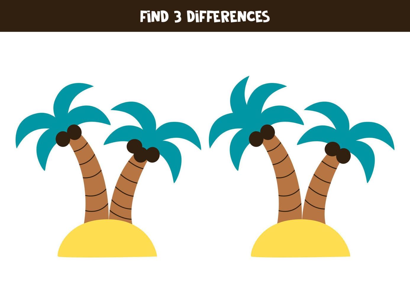 zoek 3 verschillen tussen twee palmen op het eiland. vector