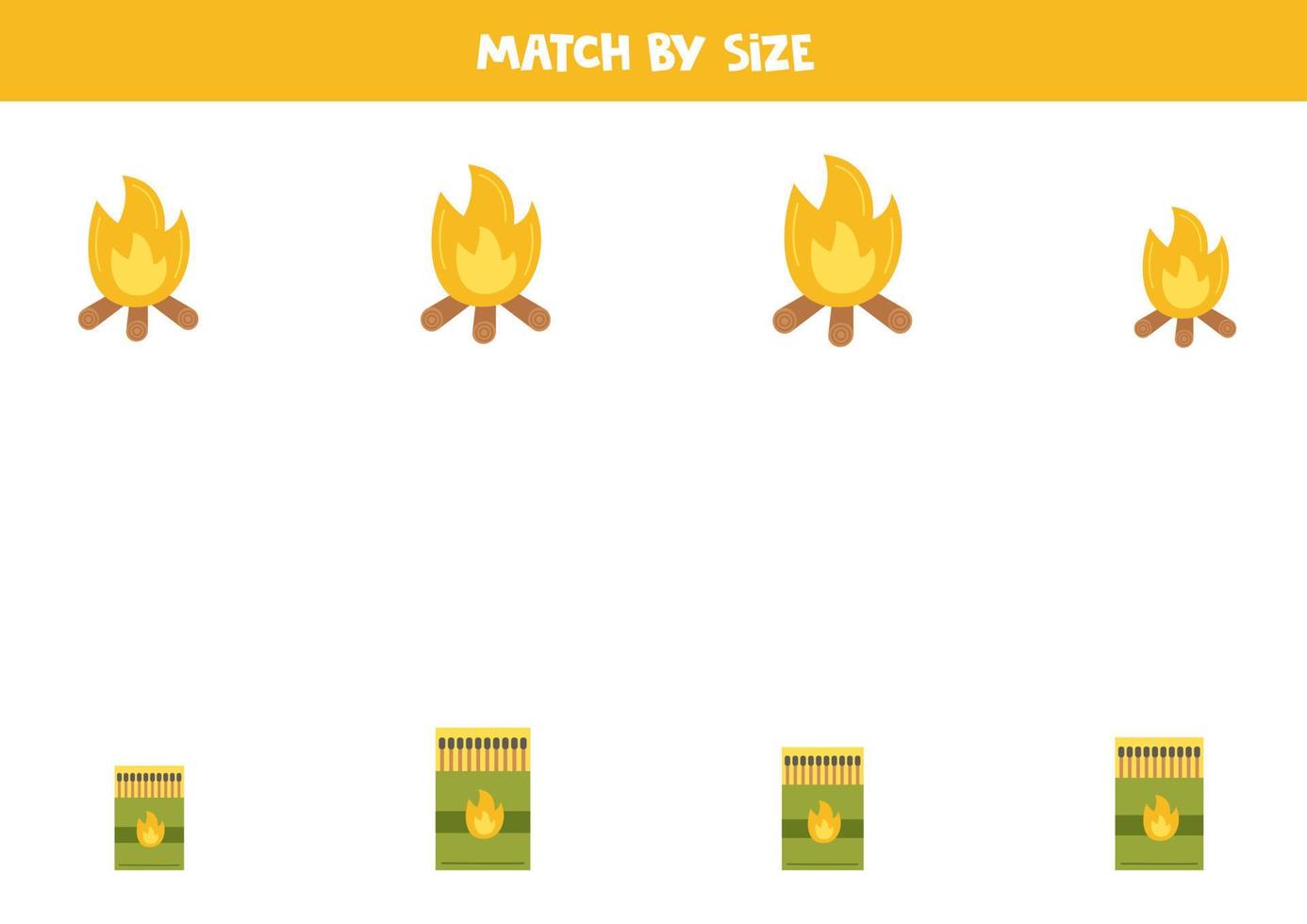 matching game voor voorschoolse kinderen. match wedstrijden en vreugdevuur op grootte. vector