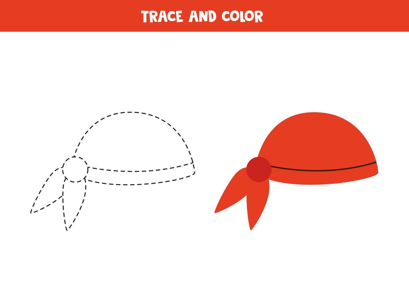 traceer en kleur rode bandana. werkblad voor kinderen. vector
