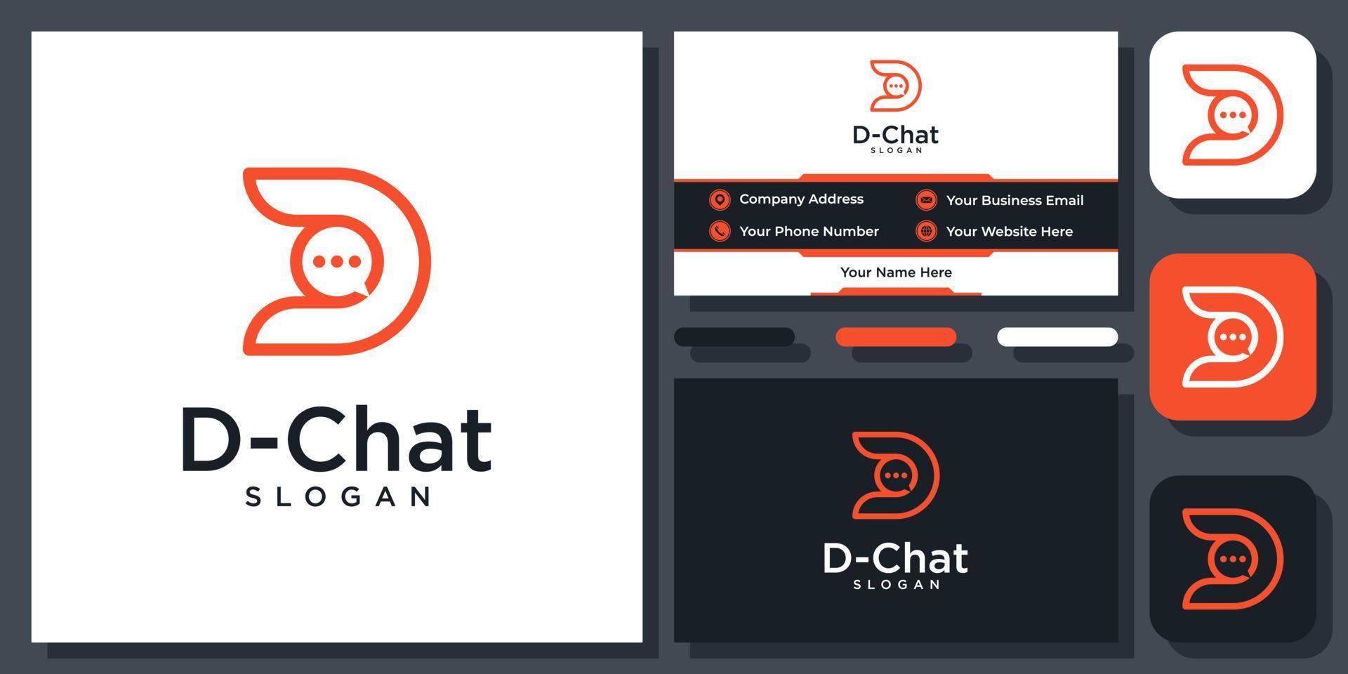 beginletter d bubble chat toespraak praten bericht spreken pictogram logo ontwerp met sjabloon voor visitekaartjes vector