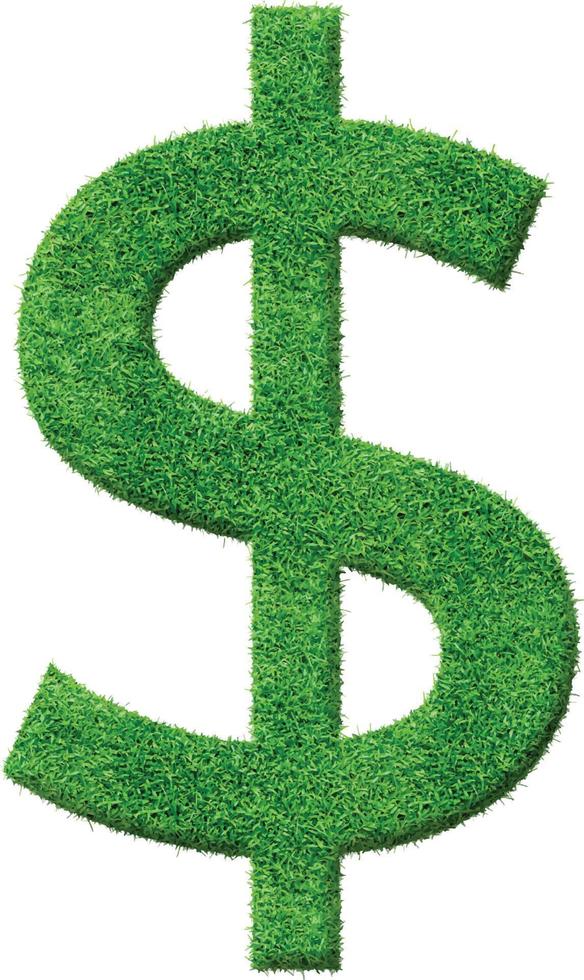 groen gras getextureerde dollarteken, peso-teken. natuurlijk milieuvriendelijk lommerrijk dollarsymbool, tekenesthetiek in vers groen graspatroon vector