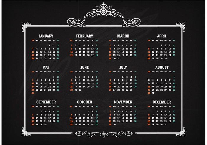 Gratis Vector Retro Kalender 2015 Op Blackboard