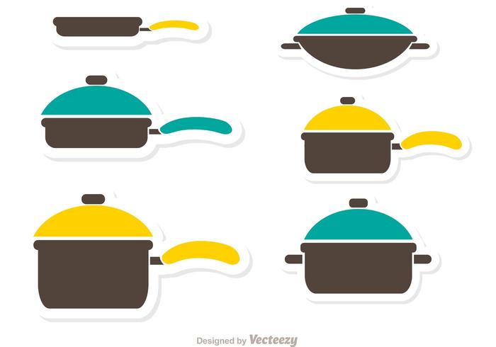 Pan met handvat en kleurrijke deksels vector