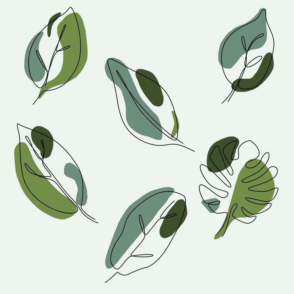 set van één regel doorlopende tekening tropisch blad. zomer botanisch blad vector