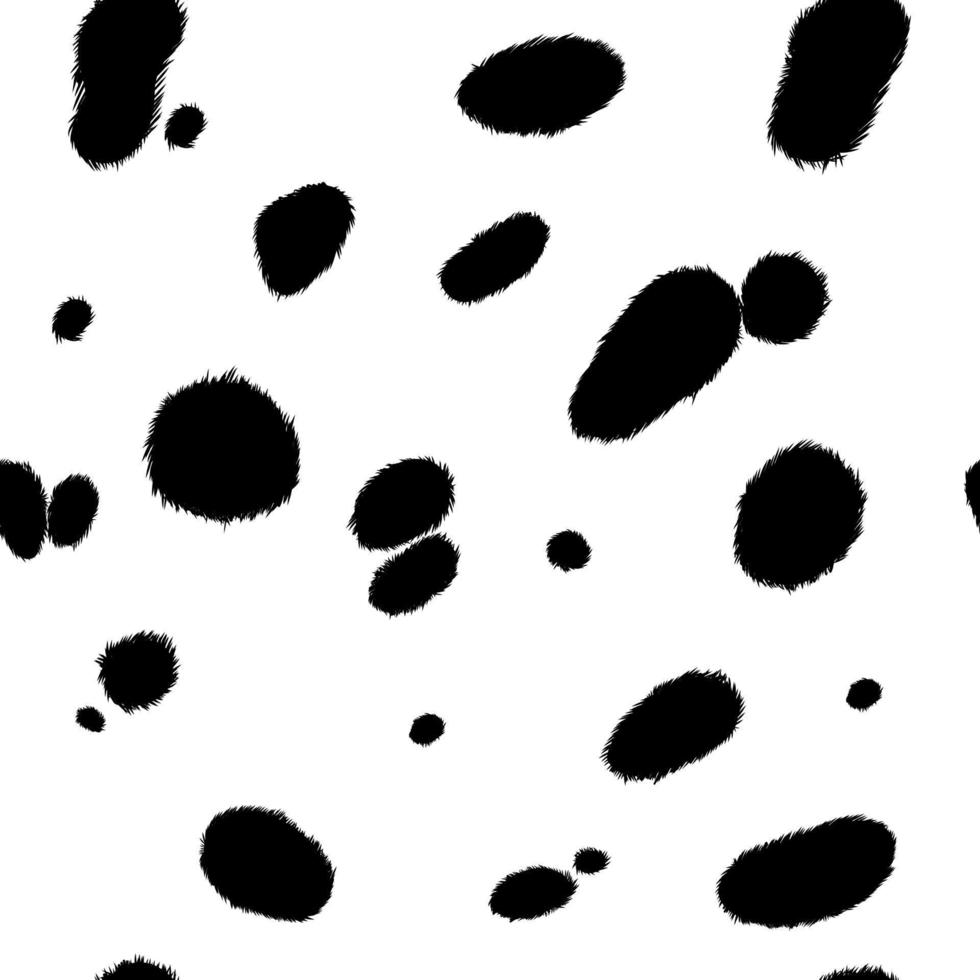 Dalmatische naadloze patroon, koe huidtextuur. gevlekte achtergrond. zwart-witte dalmatische dierenprint. voorraad vectorillustratie. vector