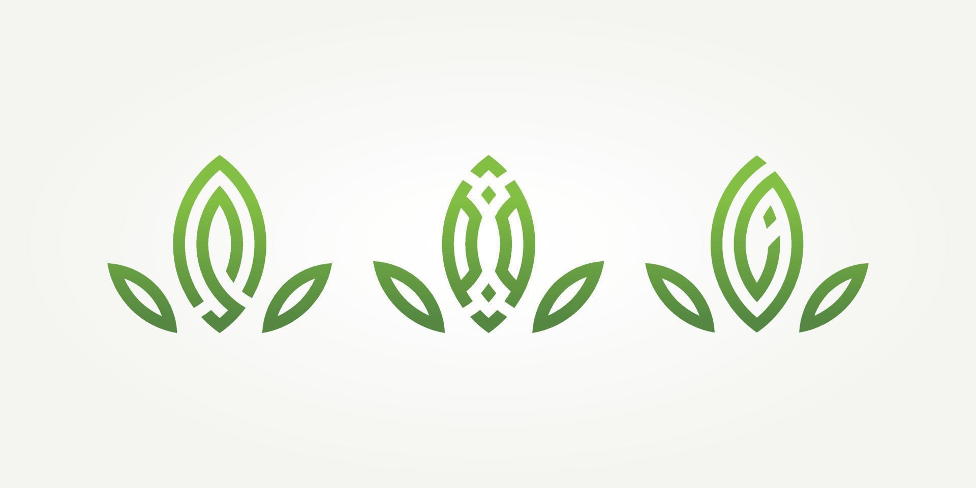 set van groene blad natuur eenvoudige lijn kunst pictogram logo sjabloon vector illustratie ontwerp. minimalistische abstracte ecologie, tuin, natuur logo concept