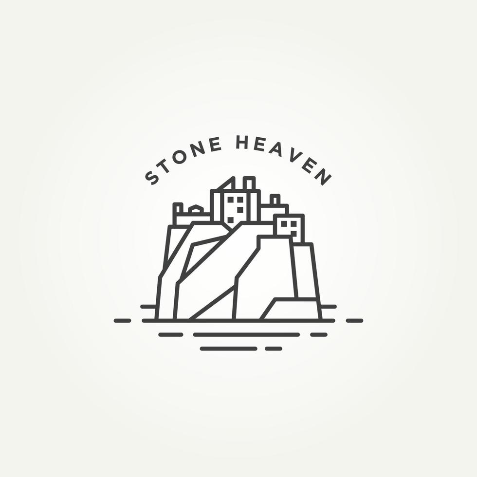 steen hemel lijn kunst logo pictogram sjabloon vector illustratie ontwerp. Dunnottar Castle in Schotland op een rots boven de zee