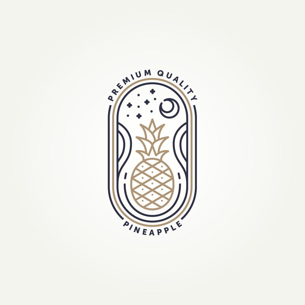 eenvoudige moderne ananas fruit lijn kunst badge logo sjabloon vector illustratie ontwerp. minimalistische ananas fruit met nachtelijke hemel uitzicht abstracte stijl embleem logo concept