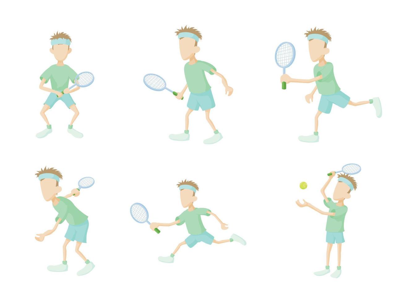 tennisman pictogrammenset, cartoon stijl vector