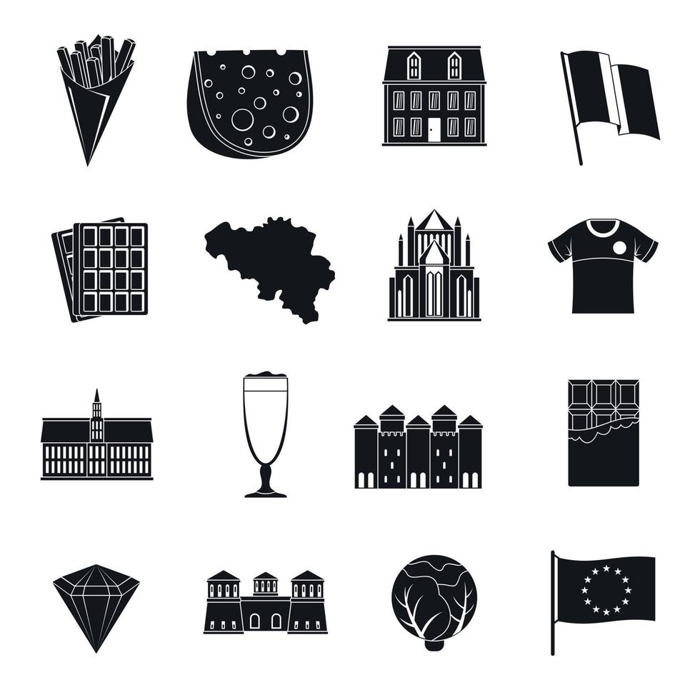 België reizen iconen set, eenvoudige stijl vector