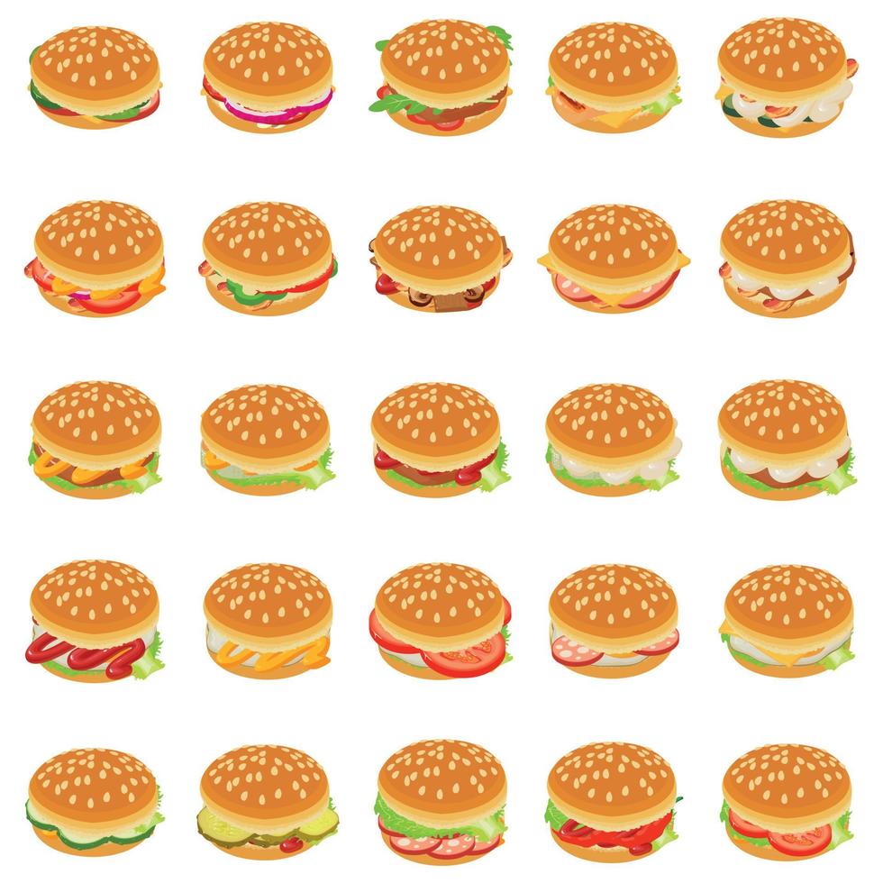 hamburger iconen set, isometrische stijl vector