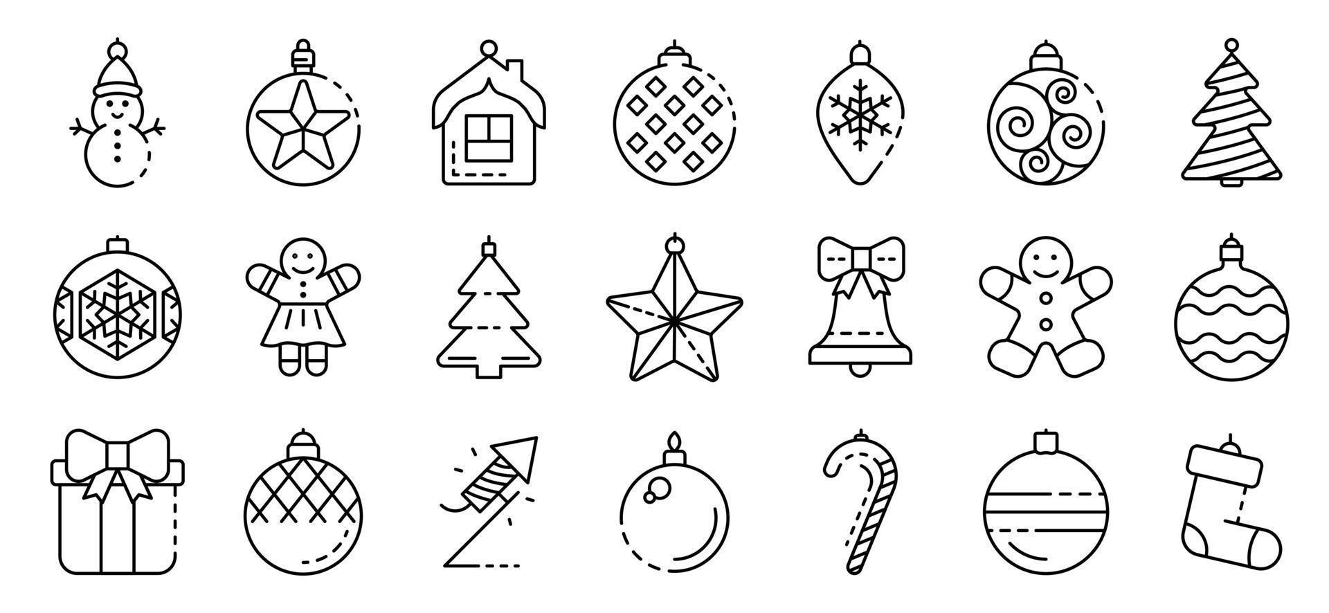 kerstboom speelgoed iconen set, Kaderstijl vector