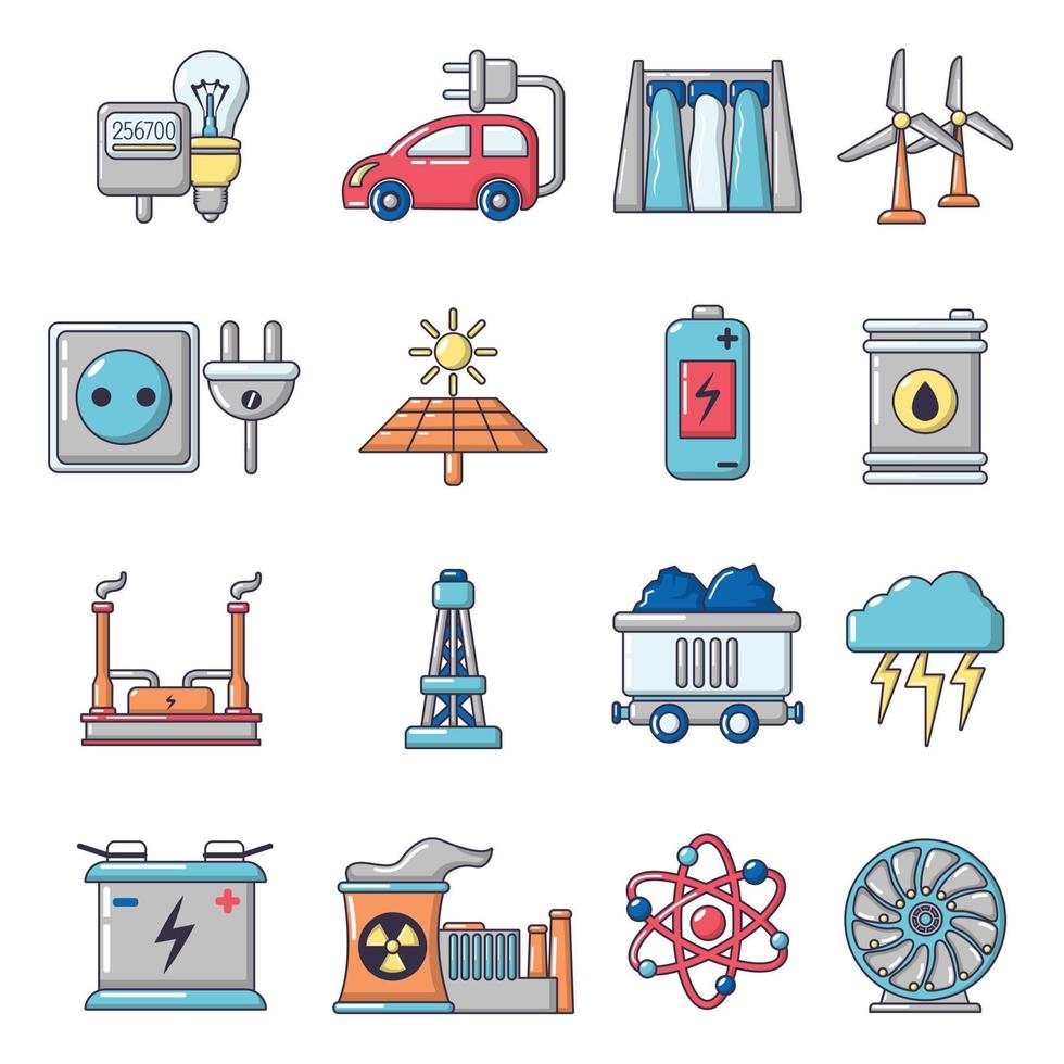 energiebronnen iconen set, cartoon stijl vector