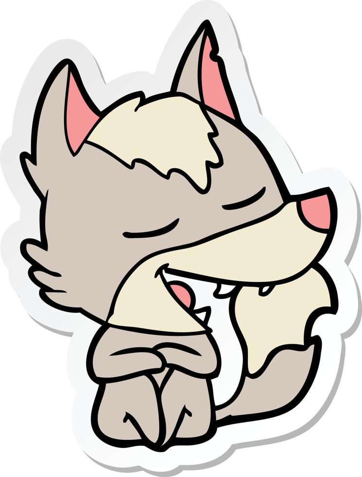 sticker van een cartoonwolf die zit te lachen vector