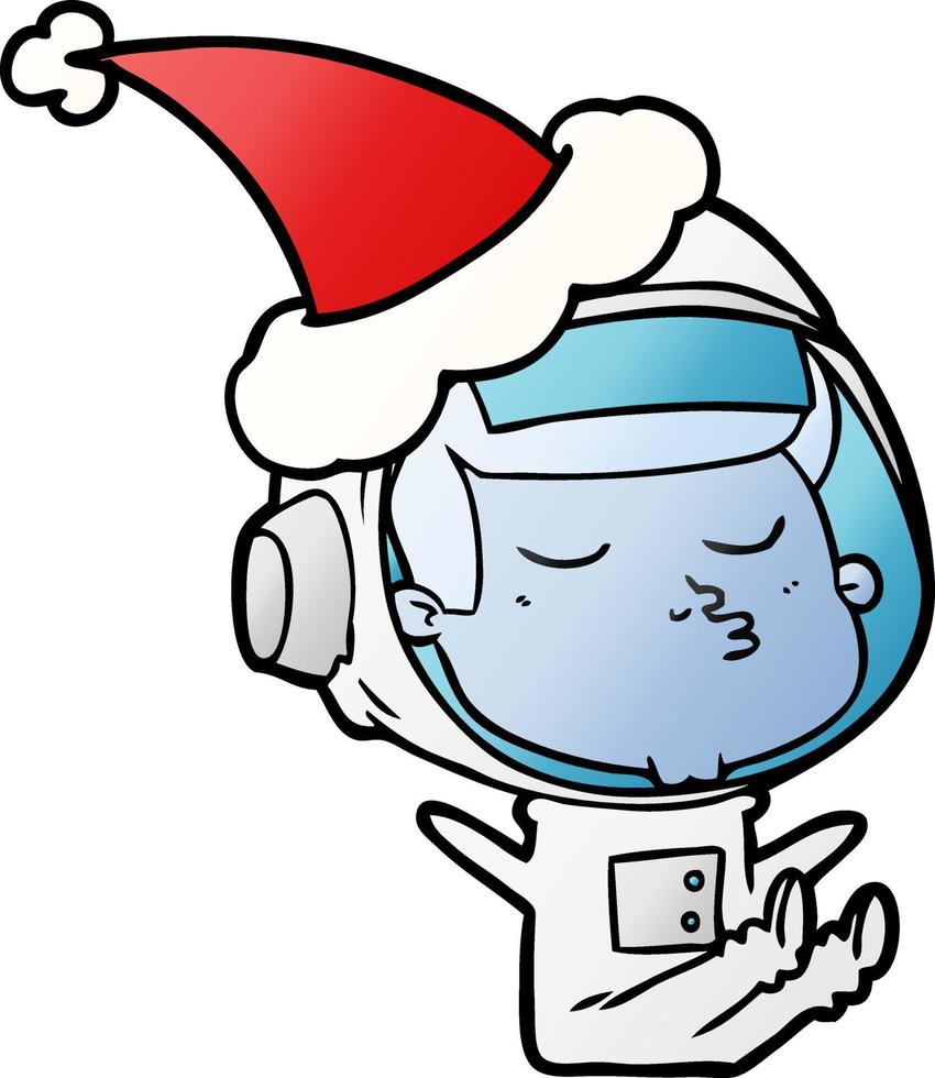 gradiëntcartoon van een zelfverzekerde astronaut die een kerstmuts draagt vector