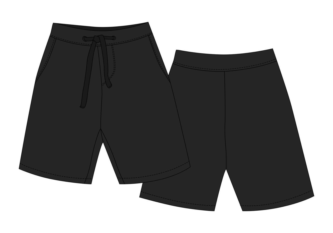 technische schets sport shorts broek ontwerp. zwarte kleur. jongenskleding sjabloon. vector