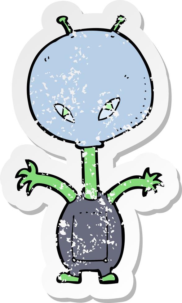 retro noodlijdende sticker van een cartoon ruimte alien vector