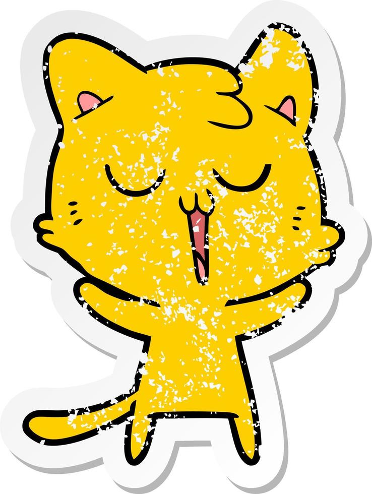 verontruste sticker van een cartoonkat die zingt vector