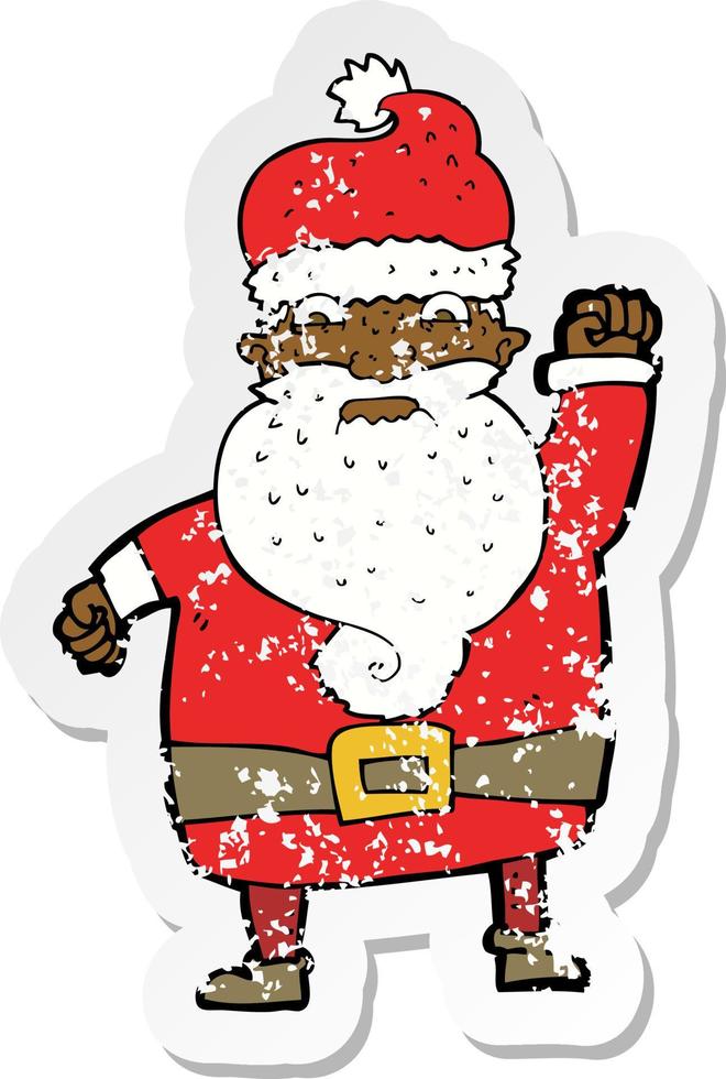 retro noodlijdende sticker van een cartoon boze kerstman vector