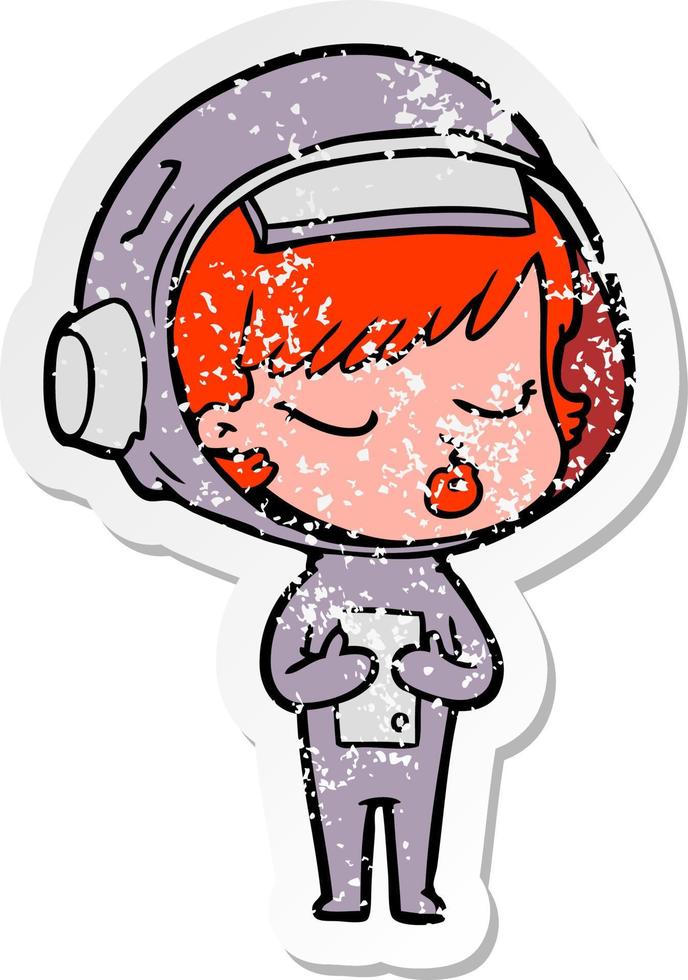 verontruste sticker van een cartoon mooi astronautenmeisje vector