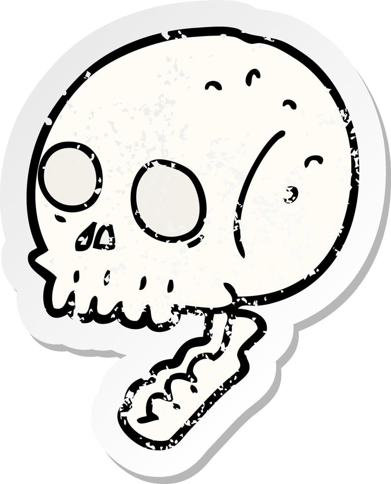 verontruste sticker van een cartoon spookachtige schedel vector