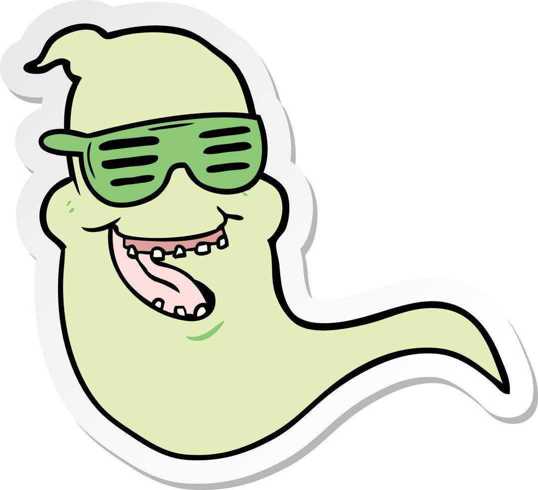 sticker van een cartoon cool spookachtig spook vector