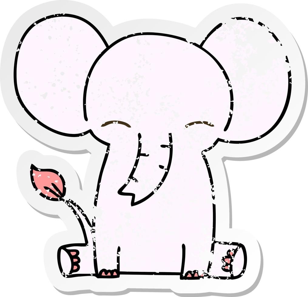 verontruste sticker van een eigenzinnige, met de hand getekende cartoonolifant vector