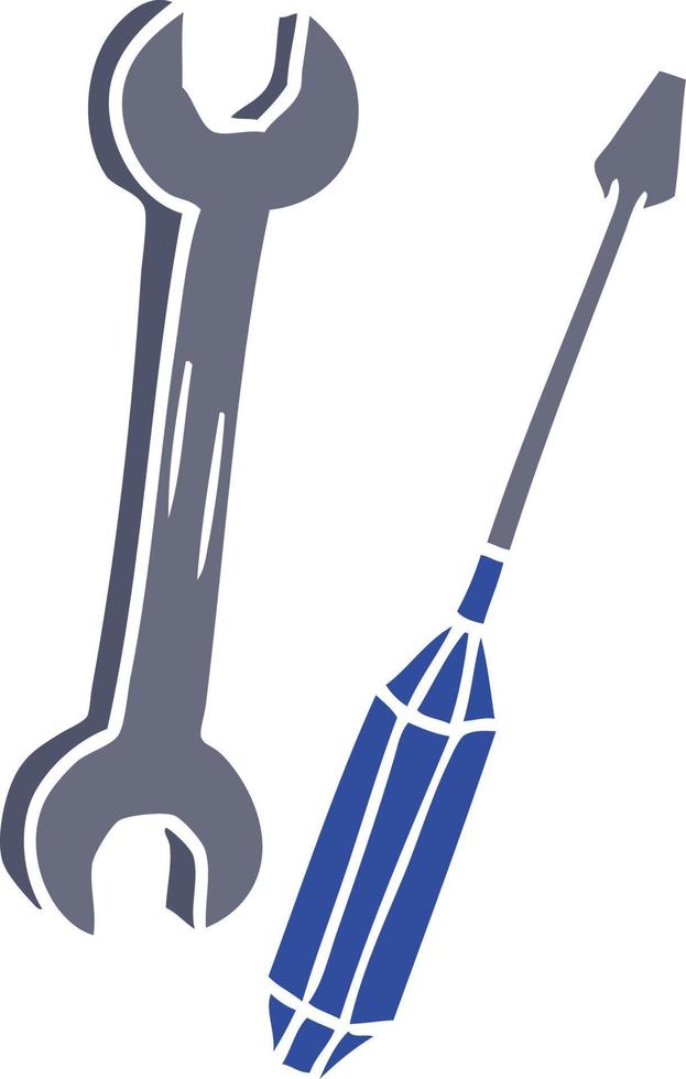 cartoon doodle van een moersleutel en een schroevendraaier vector