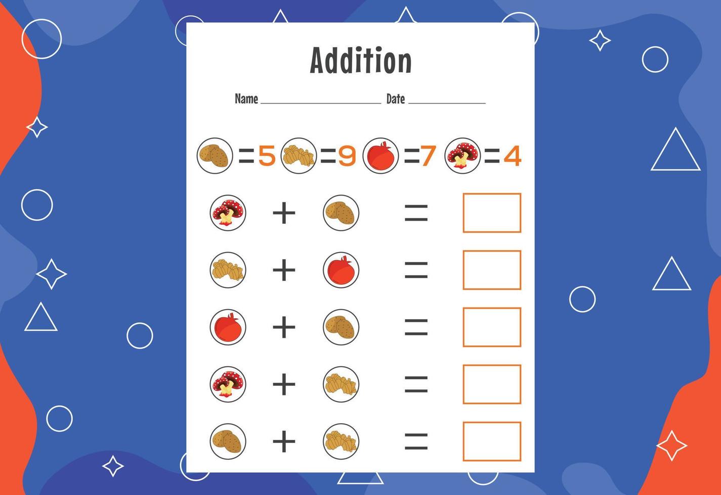 toevoeging met verschillende elementen voor kinderen. een educatieve pagina voor kinderen. vector ontwerp