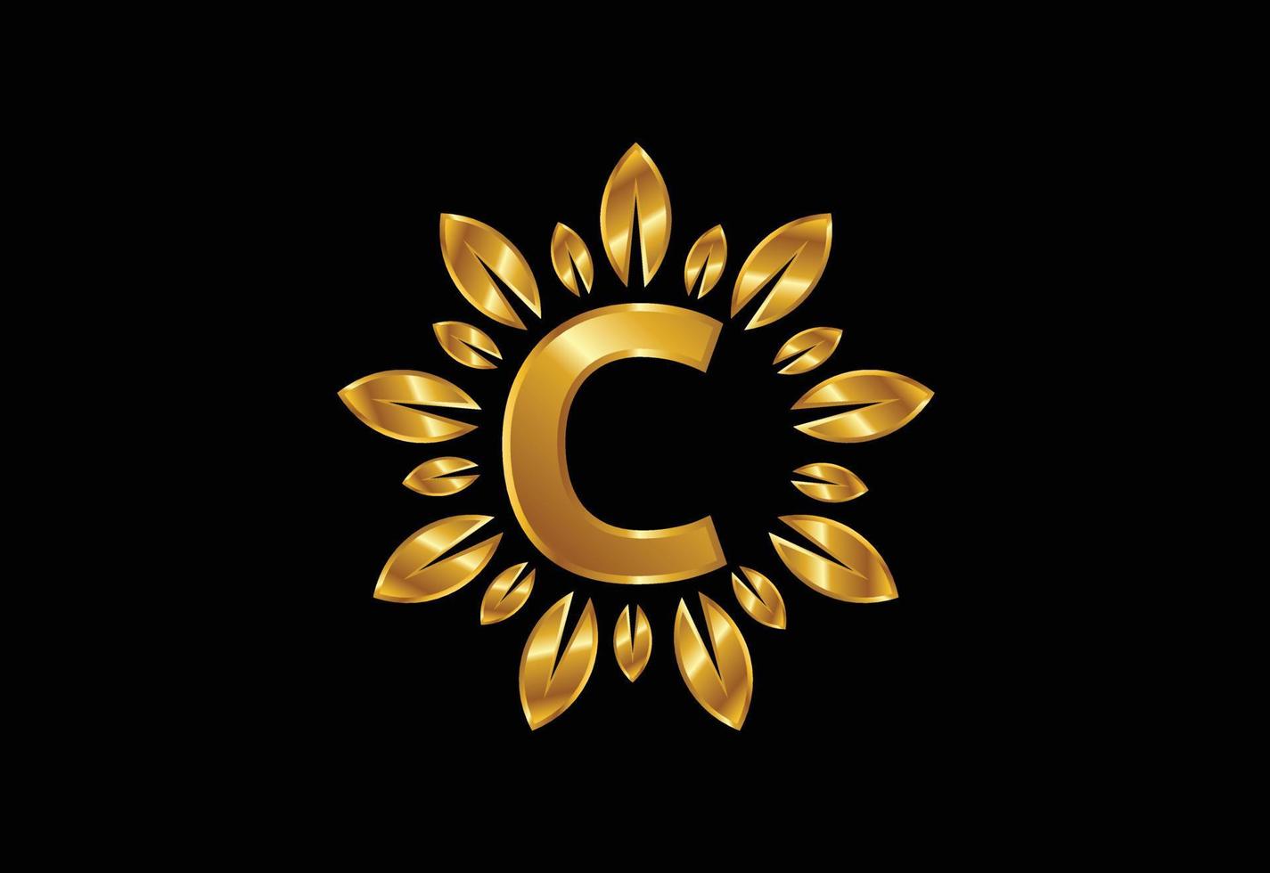 het eerste c-alfabet van de monogrambrief met gouden bladkroon. bloem logo ontwerpconcept vector