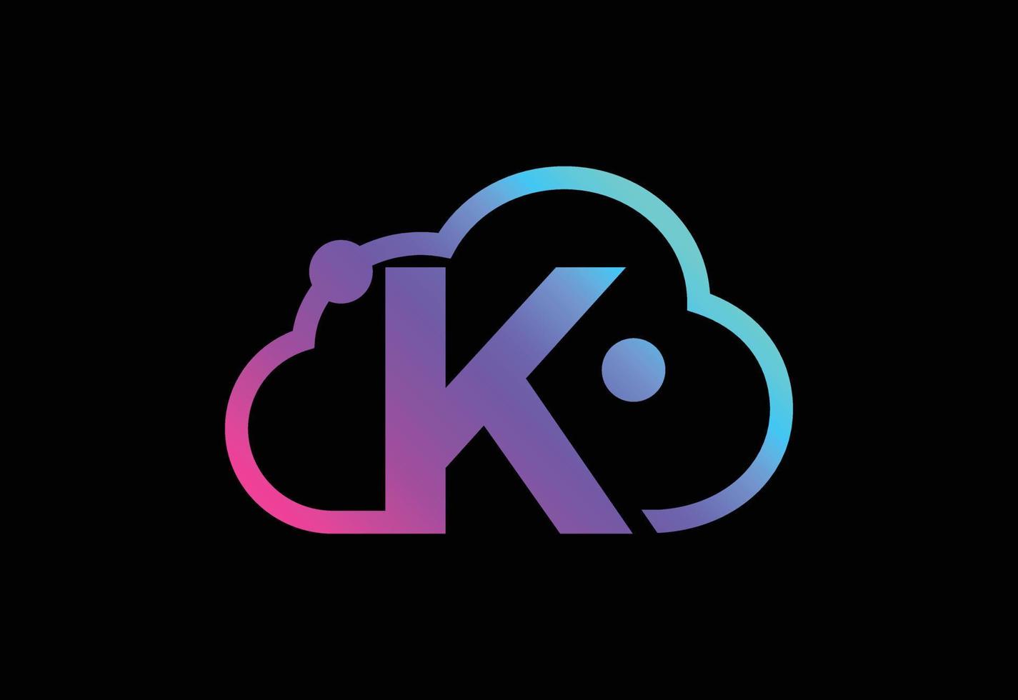 eerste k-monogrambrief met de wolk. logo voor cloud computing-service. logo cloudtechnologie vector