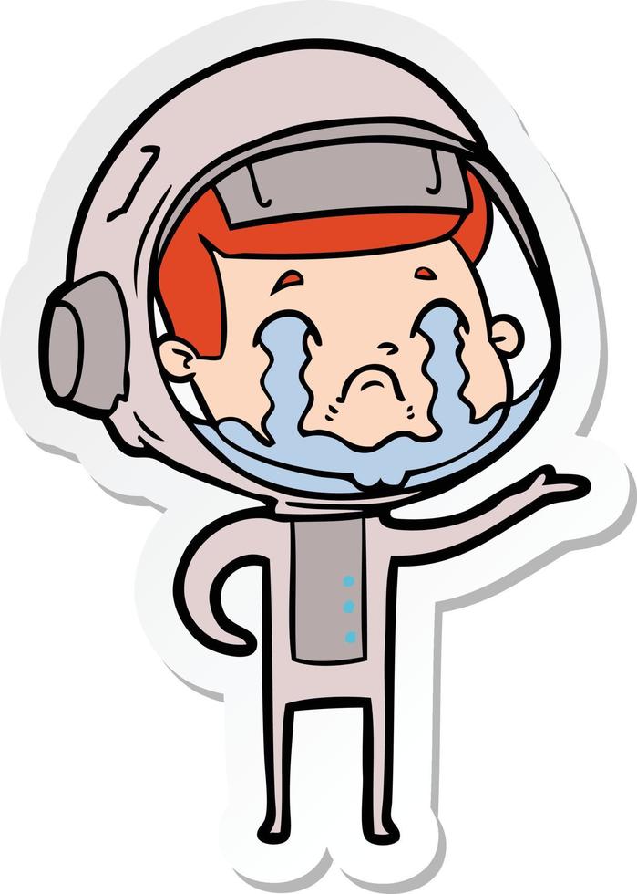 sticker van een cartoon huilende astronaut vector