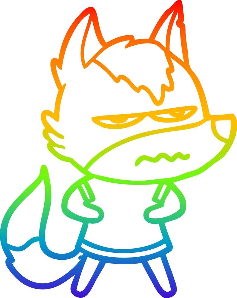 regenbooggradiënt lijntekening cartoon geïrriteerde wolf vector