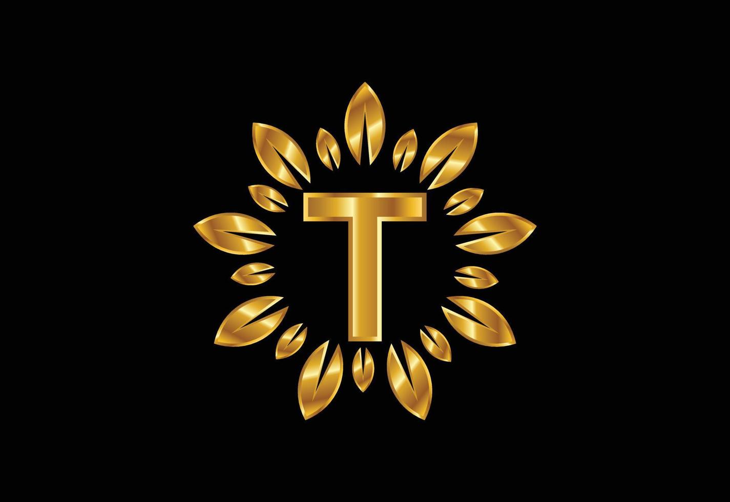 aanvankelijk t-monogrambriefalfabet met gouden bladkroon. bloem logo ontwerpconcept vector