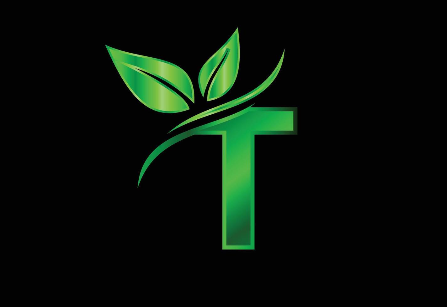 aanvankelijk t-monogramalfabet met twee bladeren. groen milieuvriendelijk logo concept. logo voor ecologische vector