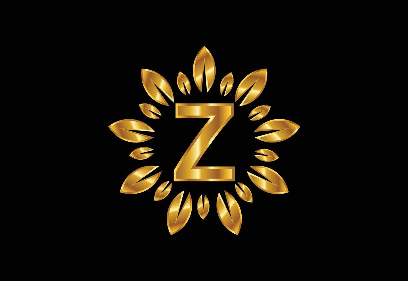 eerste z-monogrambriefalfabet met gouden bladkroon. bloem logo ontwerpconcept vector