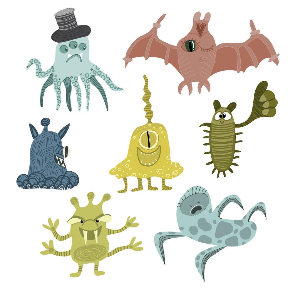 schattige vector monsters set, grappige clipart collectie voor kinderen, perfect voor kinderen gerelateerde producten