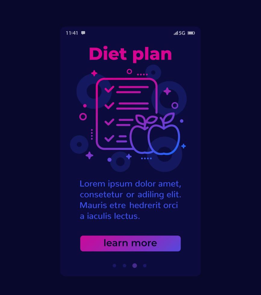 dieetplan mobiele banner met lijnpictogram vector