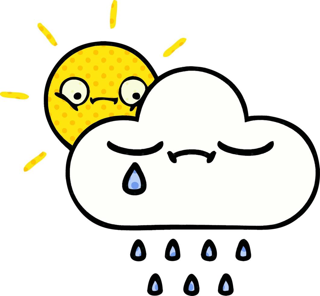 stripboekstijl cartoon zonneschijn en regenwolk vector