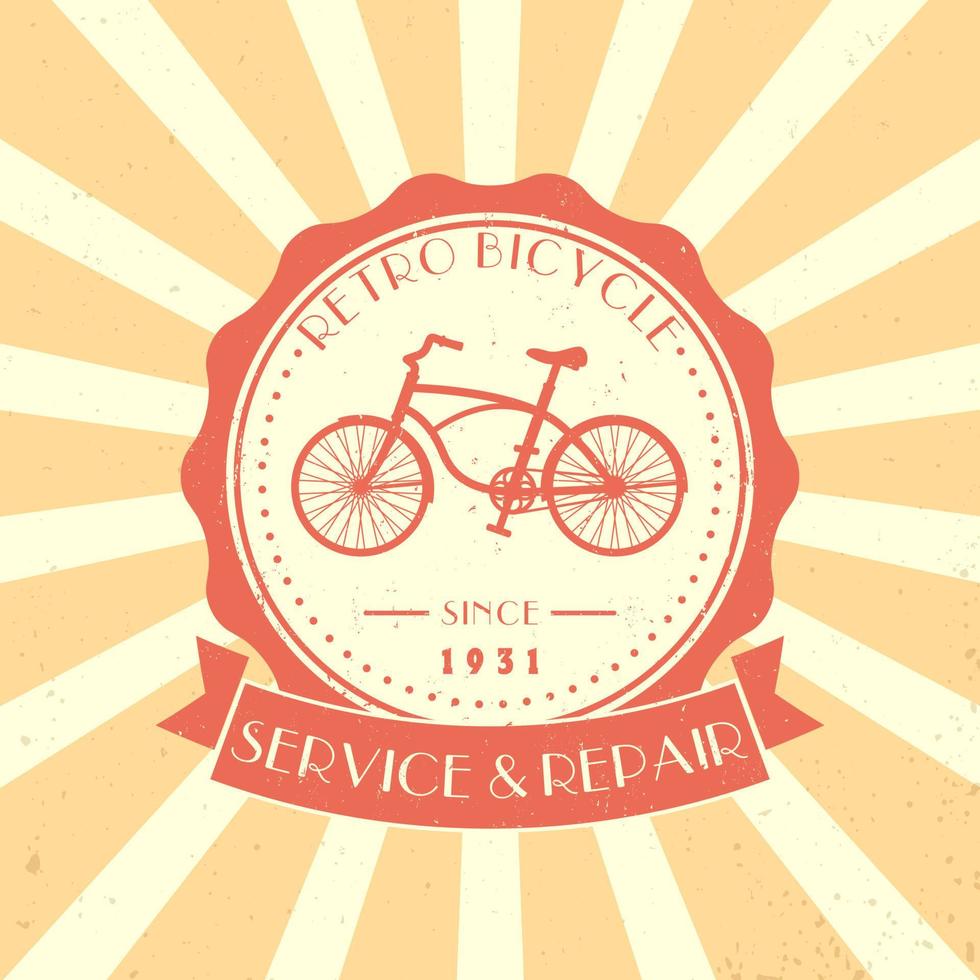 retro fiets service en reparatie, vintage logo, embleem, bord met oude fiets, vectorillustratie vector