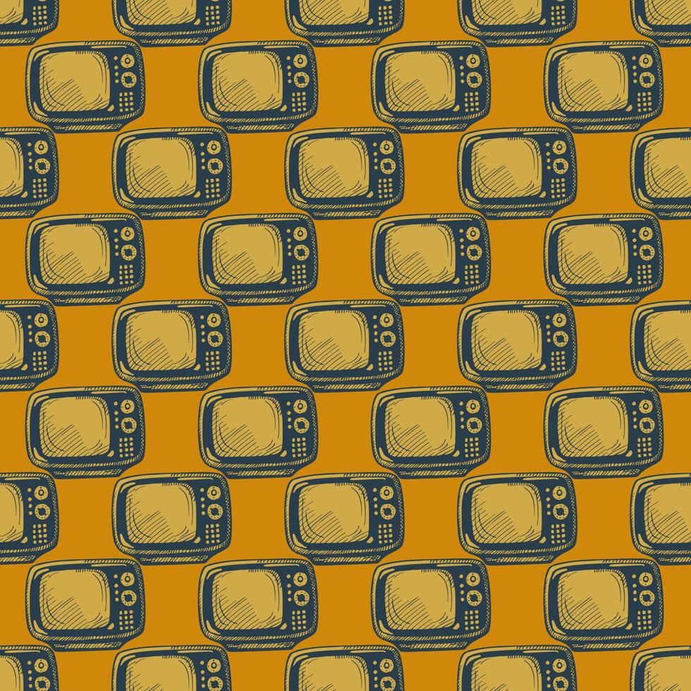 retro tv gegraveerd naadloos patroon. vintage televisie achtergrond in de hand getekende stijl. vector